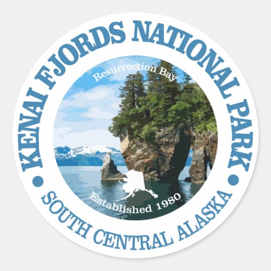 Kenai Fjords NP Ronde Sticker (Voorkant)