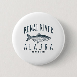 Kenai Rivier Alaska Visser Visserij Grappige Visse Ronde Button 5,7 Cm