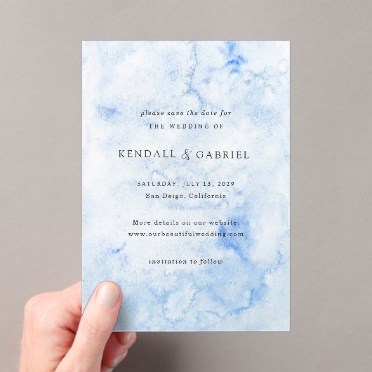 Kendall Blue Elegant Wedding Save the Date Acryl Uitnodigingen (Insitu (Draagbaar))