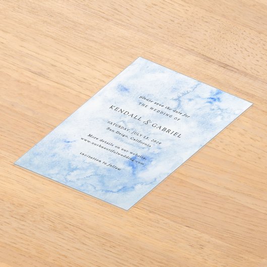 Kendall Blue Elegant Wedding Save the Date Acryl Uitnodigingen (Laagn)