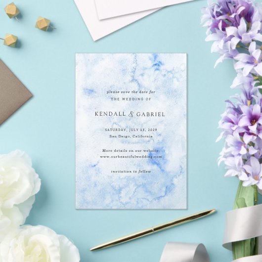 Kendall Blue Elegant Wedding Save the Date Acryl Uitnodigingen (Insitu (Huwelijk))