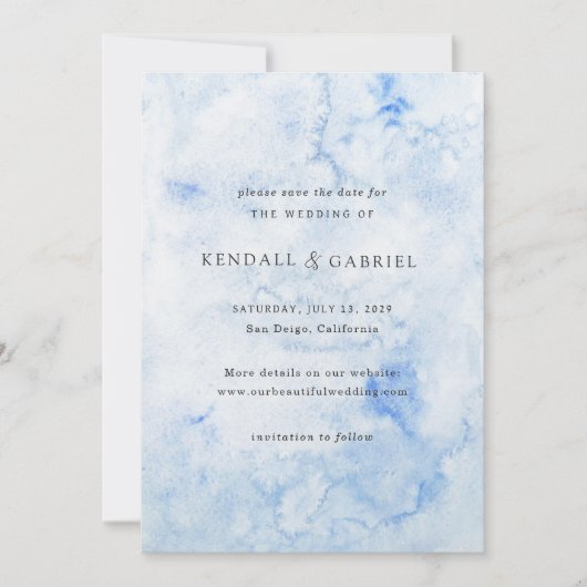 Kendall Blue Waterverf Elegante bruiloft Save The Date (Voorkant)