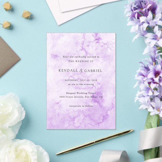 Kendall Paarse Waterverf Elegant Bruiloft Acryl Uitnodigingen (Insitu (Huwelijk))