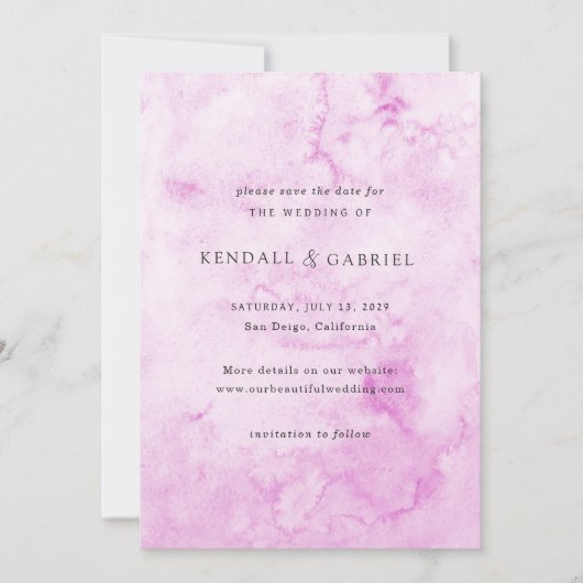 Kendall Roze Waterverf Elegante bruiloft Save The Date (Voorkant)
