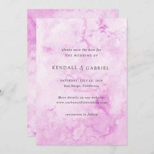 Kendall Roze Waterverf Elegante bruiloft Save The Date (Voorkant / Achterkant)