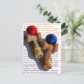 Kendama, Rood en Blauwe Kleur Schets Briefkaart (Staand voorkant)