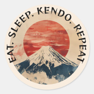 Kendo Eet Slaap Herhaal Mount Fuji Ronde Sticker