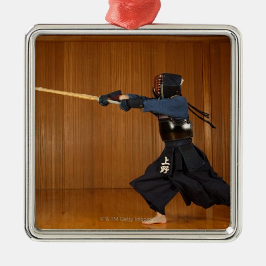 Kendo Fencer Practicing Metalen Ornament (Voorkant)