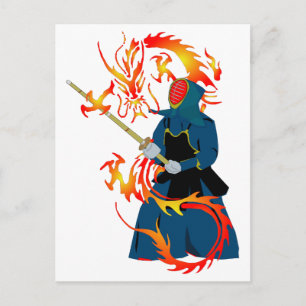Kendo Sword sman en Fire Dragon Briefkaart