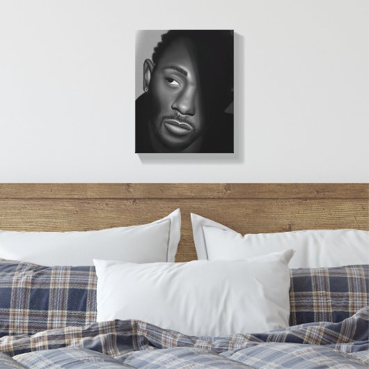 Kendrick Lamar | Zwart-wit portretschilderij Canvas Afdruk (Insitu (Slaapkamer))