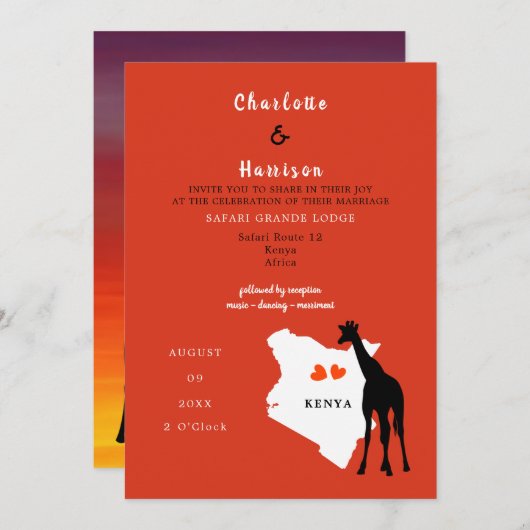 Kenia Africa Wedding Destination Invitation Kaart (Voorkant / Achterkant)