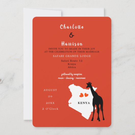 Kenia Africa Wedding Destination Invitation Kaart (Voorkant)