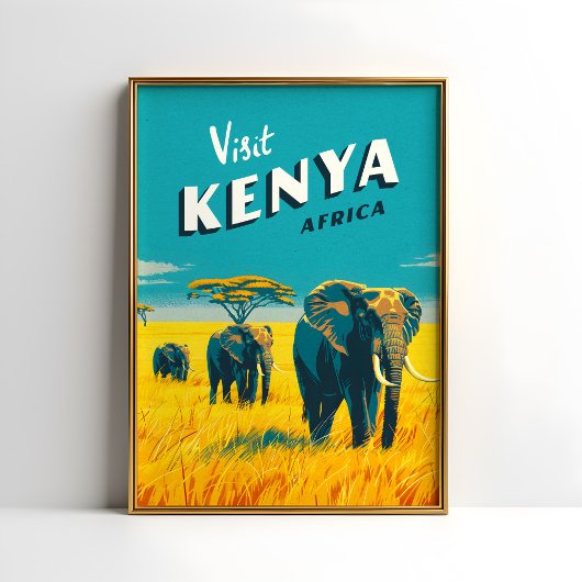 Kenia Afrika Vintage Poster – Olifanten Kunst