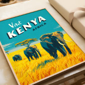 Kenia Afrika Vintage Poster – Olifanten Kunst