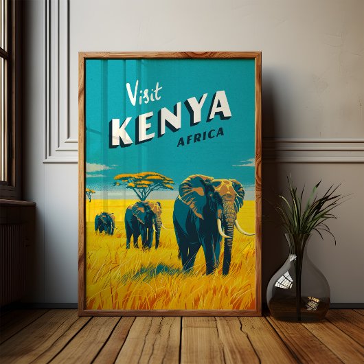 Kenia Afrika Vintage Poster – Olifanten Kunst
