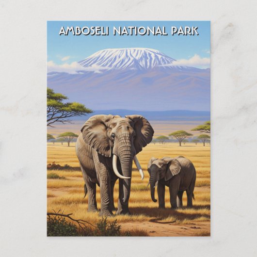 Kenia Amboseli Nationaal Park Olifanten Briefkaart (Voorkant)