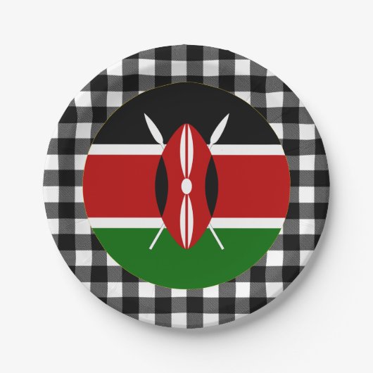 Kenia Bord, buffalo plaid & Keniaanse vlag Papieren Bordje (Voorkant)