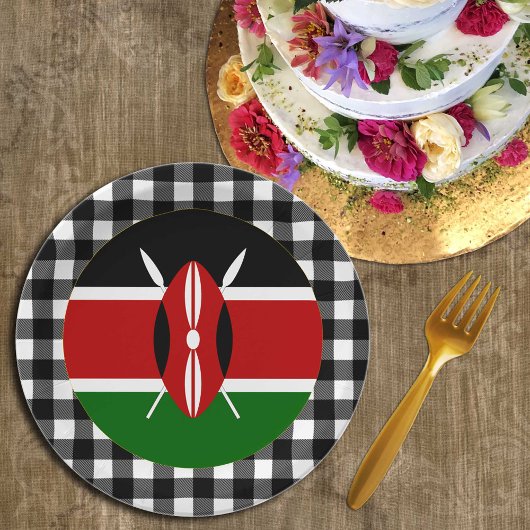 Kenia Bord, buffalo plaid & Keniaanse vlag Papieren Bordje