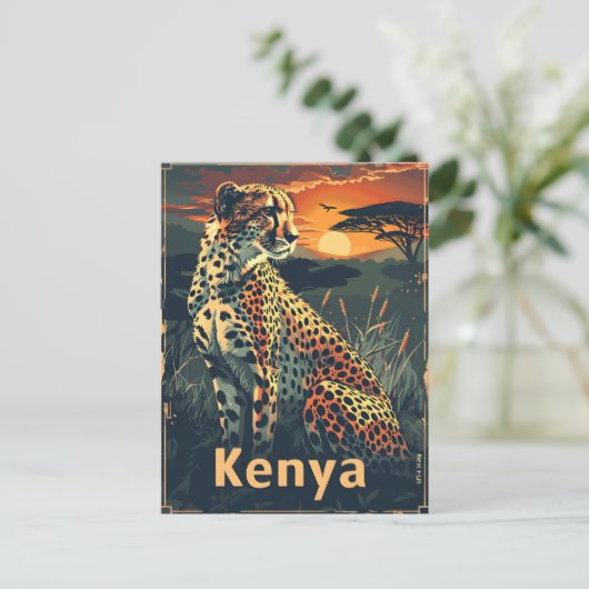 Kenia Cheeatah zonsondergang Briefkaart (Staand voorkant)