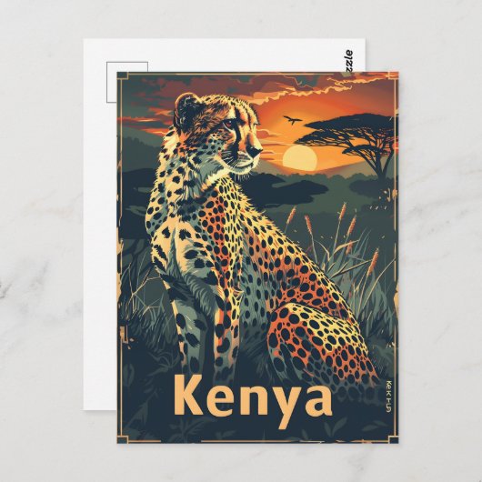 Kenia Cheeatah zonsondergang Briefkaart (Voorkant / Achterkant)