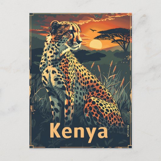 Kenia Cheeatah zonsondergang Briefkaart (Voorkant)