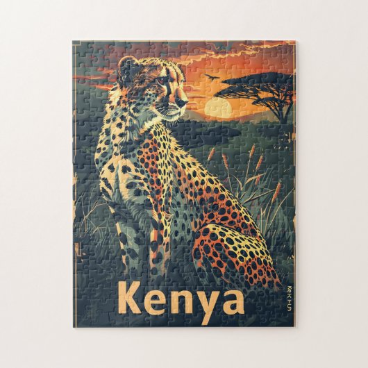 Kenia Cheeatah zonsondergang Legpuzzel (Verticaal)