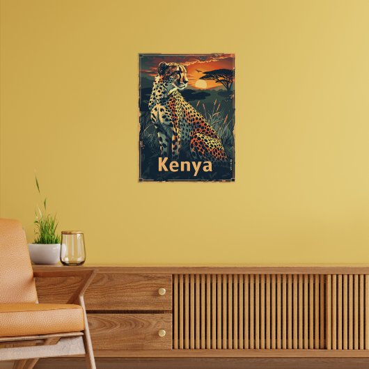 Kenia Cheeatah zonsondergang Poster (Woonkamer 2)