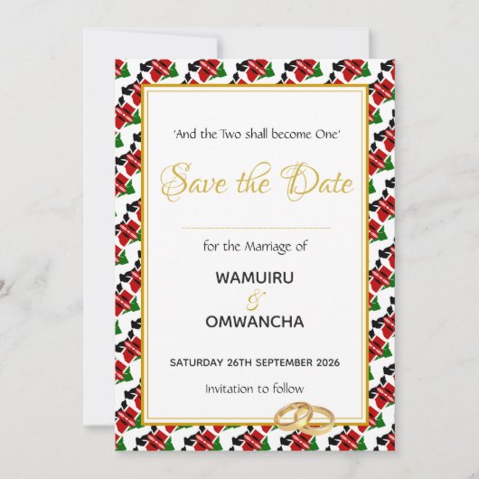 KENIA Christelijke Aangepaste Huwelijksviering Save The Date (Voorkant)