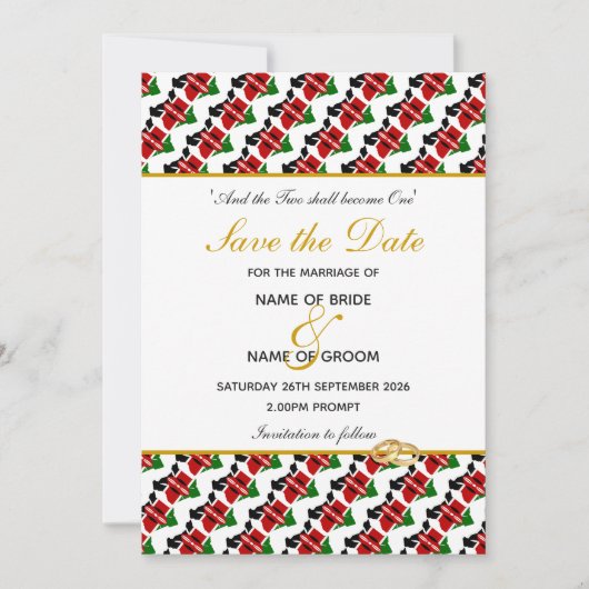 KENIA Christelijke Huwelijksviering Save The Date (Voorkant)