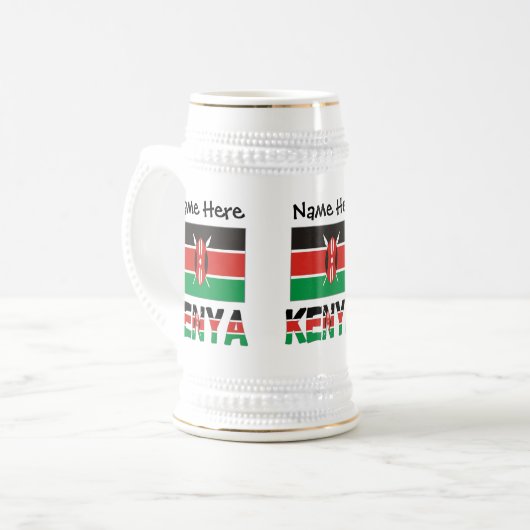 Kenia en Keniaanse vlag met Jouw naam Bierpul (Voorkant links)
