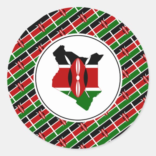 KENIA FLAG Keniaanse Kaart Stijlvol Patriottisch Ronde Sticker (Voorkant)