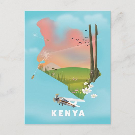 Kenia kaart illustratie reisposter. (Voorkant)