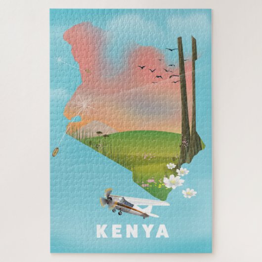 Kenia kaart illustratie reisposter. legpuzzel (Verticaal)
