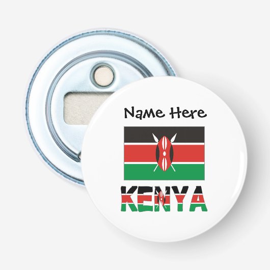 Kenia Keniaanse Vlag Gepersonaliseerde Naam  Button Flesopener (Voorkant)