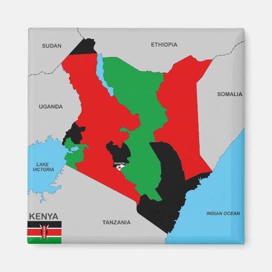 Kenia land politieke kaart vlag magneet (Voorkant)