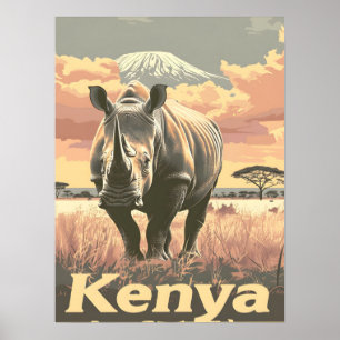 Kenia Neushoorn Antiek Poster