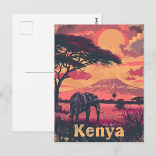 Kenia Olifant Sunset Briefkaart (Voorkant / Achterkant)