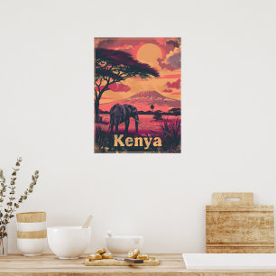 Kenia Olifant Sunset Poster