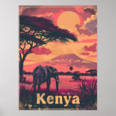 Kenia Olifant Sunset Poster (Voorkant)