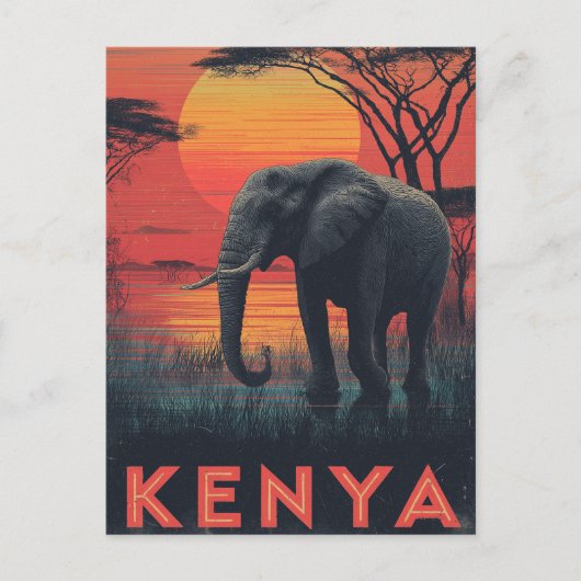 Kenia Olifant vintage Briefkaart (Voorkant)