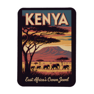 Kenia Olifanten Illustratie Reis Kunst Vintage Magneet
