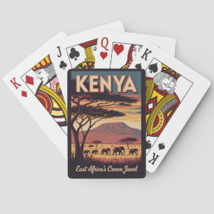 Kenia Olifanten Illustratie Reis Kunst Vintage Pokerkaarten