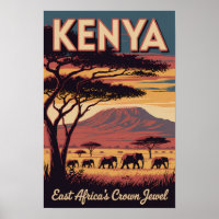Kenia Olifanten Illustratie Reis Kunst Vintage