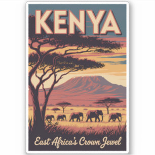 Kenia Olifanten Illustratie Reis Kunst Vintage Sticker