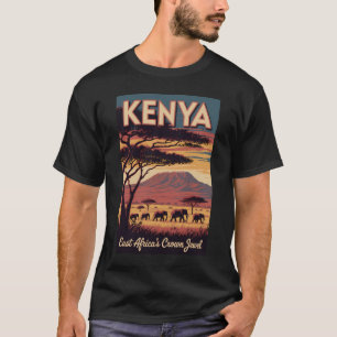 Kenia Olifanten Illustratie Reis Kunst Vintage T-shirt