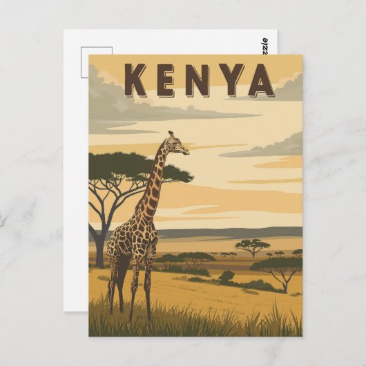 Kenia Reizen - Afrikaanse Giraffe Briefkaart (Voorkant / Achterkant)