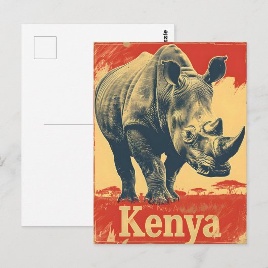  Kenia Rhino Briefkaart (Voorkant / Achterkant)