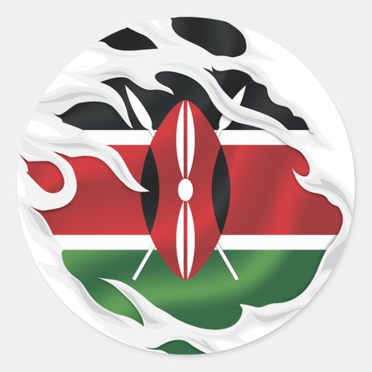 Kenia scheurde vlag ronde sticker (Voorkant)