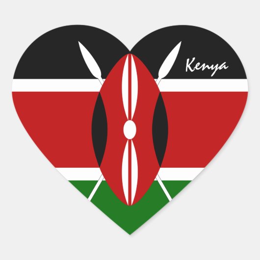 Kenia Sticker, Hart, Patriottische Keniaanse Vlag Hart Sticker (Voorkant)