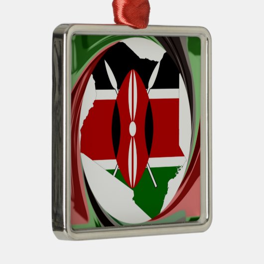 Kenia Viering Kleurrijke Vlag Kaart Vector Kunstwe Metalen Ornament (Rechts)